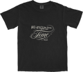 Washed black t-shirt with white text reading: 'girl, you'll be fine, you're right on time' in a stylised graphic layout.